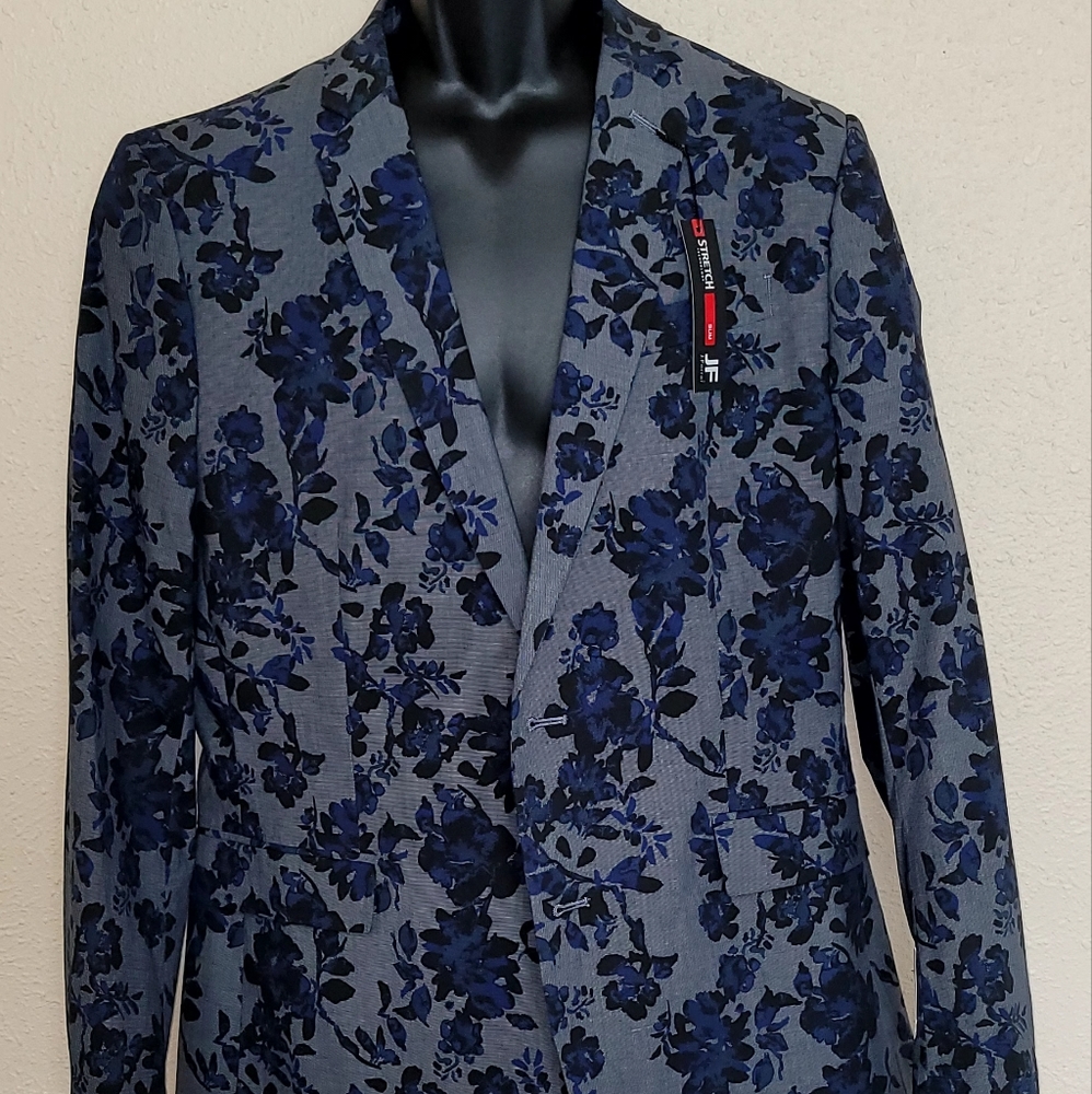 Mens Navy Floral Print Blazer 44R